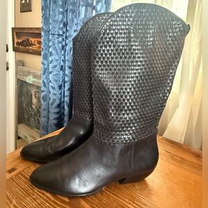 Vintage 70s Black Miramonte Woven Leather Boots Made in Brazil 8